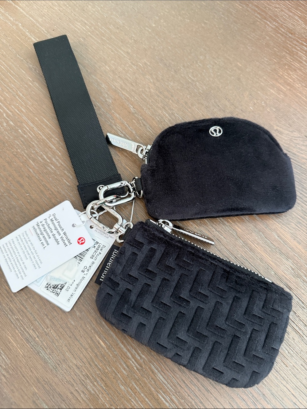 lululemon athletica Black Dual Pouch Keychain Wristlet with Strap